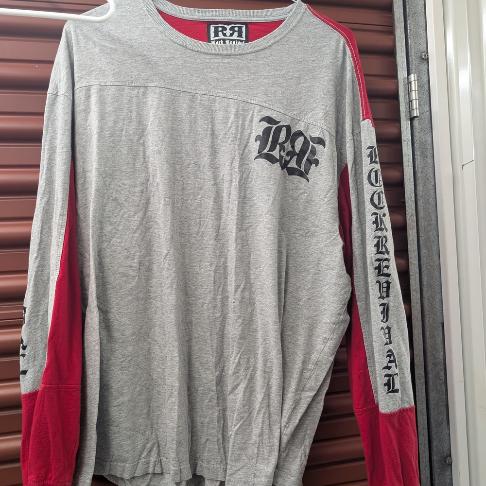 Rock Revival Gray and Red Long Sleeve Tees